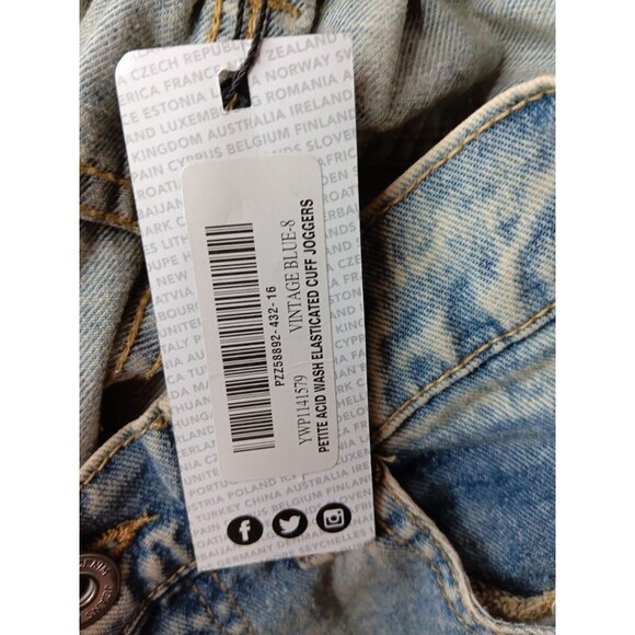 Boohoo Womens Petite 4 Acid Wash Elastic Cuff Jogger Stretchy High Rise Blue NWT - Picture 7 of 7